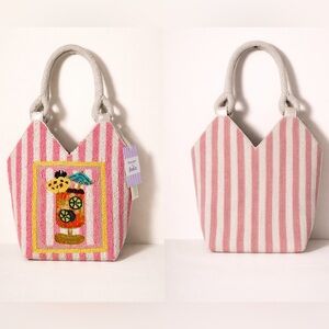 Pink Striped Cocktail Beaded Hand Bag